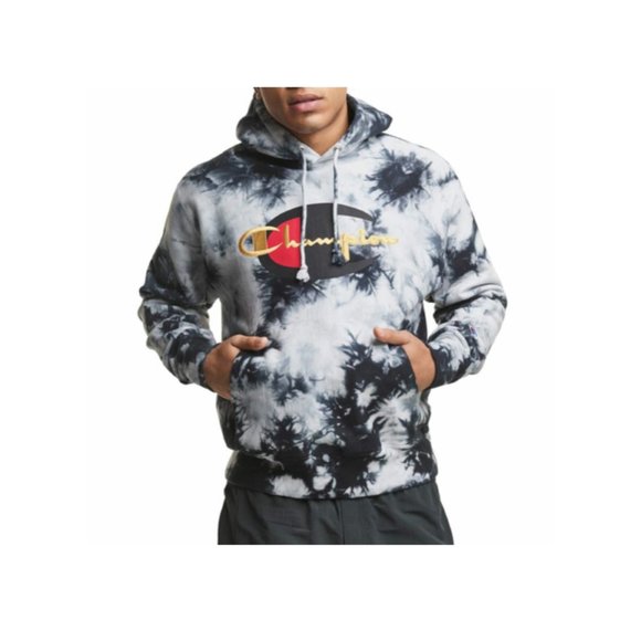 champion reverse weave scrunch dye black hoodie